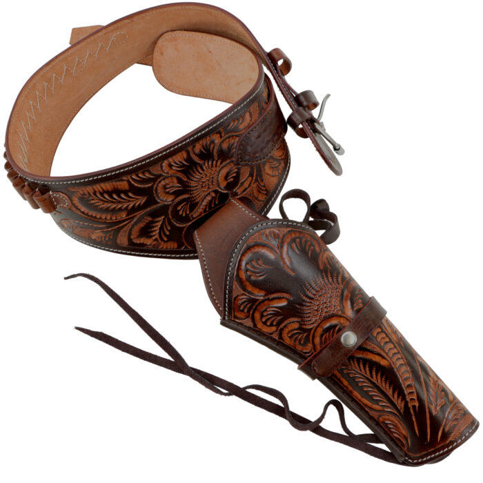 Classic Western Dark Leather Gun Belt - Ornate Cowboy Design