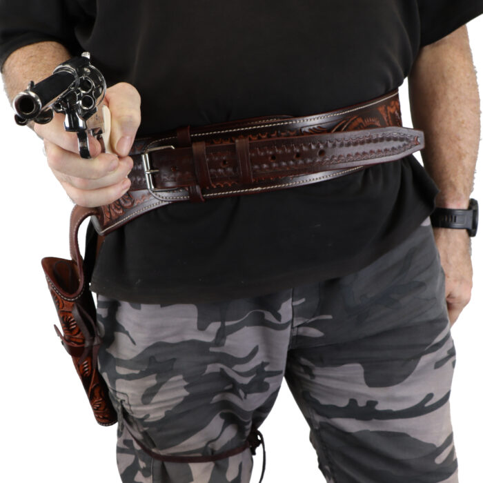 Classic Western Dark Leather Gun Belt - Ornate Cowboy Design