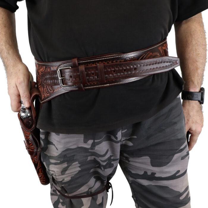 Classic Western Dark Leather Gun Belt - Ornate Cowboy Design