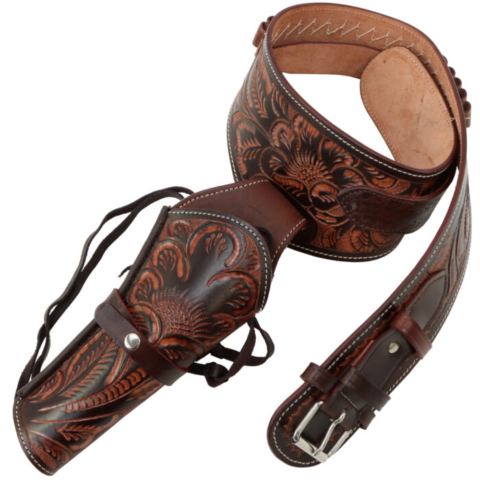 Classic Western Dark Leather Gun Belt - Ornate Cowboy Design
