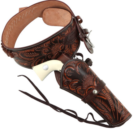 Classic Western Dark Leather Gun Belt - Ornate Cowboy Design