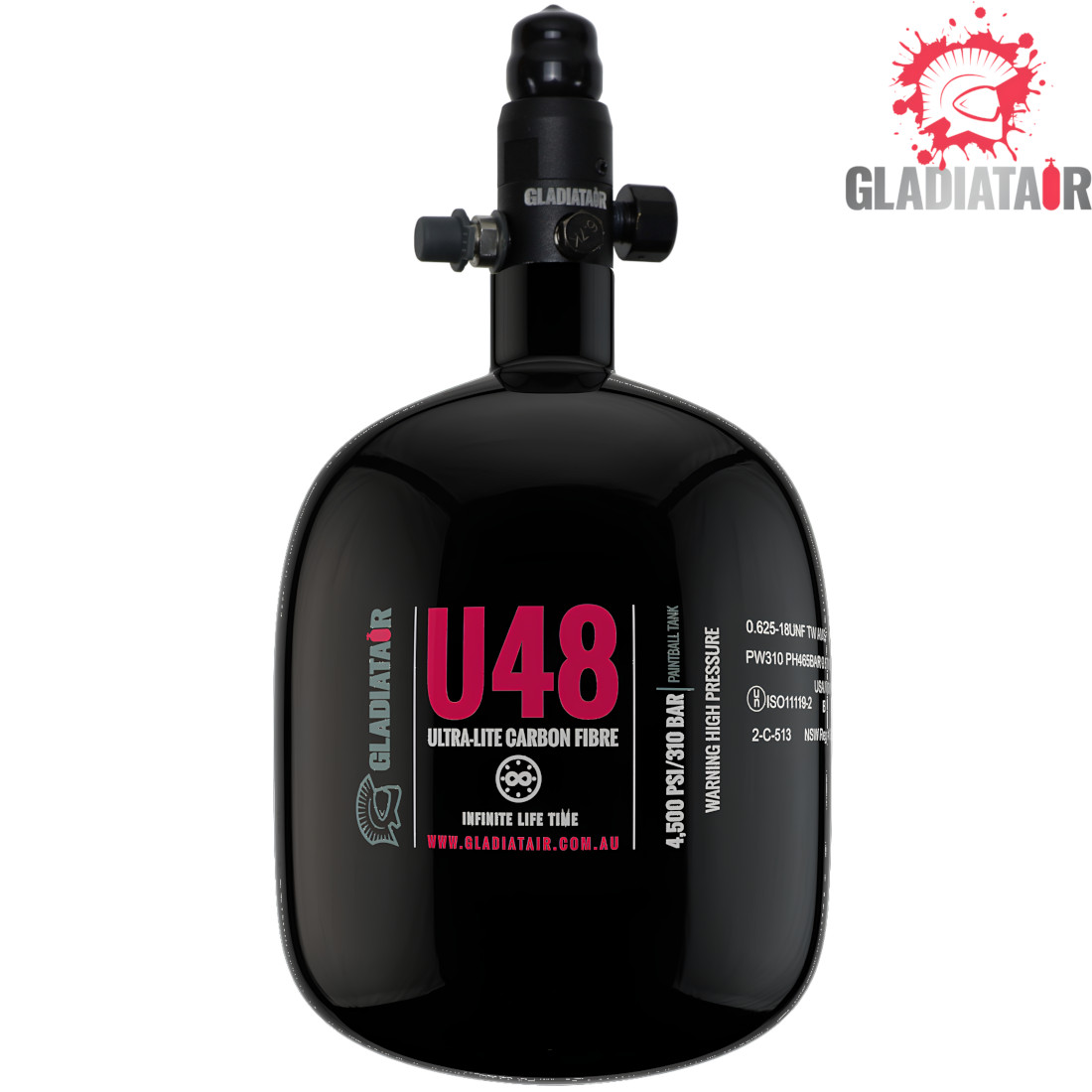 gladiatair-u48-carbon-fibre-air-tank-with-gladiatair-regulator-1.jpg GladiatAir U48 Carbon Fibre Air Tank with GladiatAir Regulator