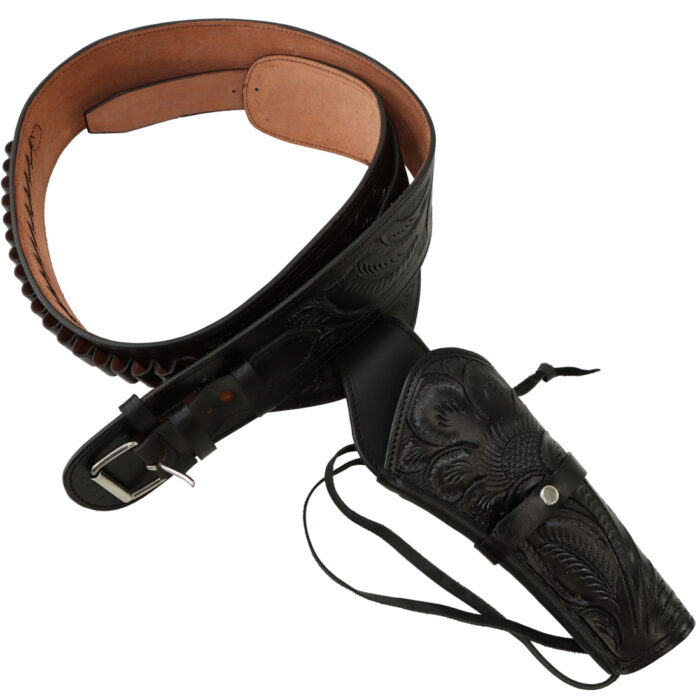 Classic Western Black Leather Gun Belt - Ornate Cowboy Design