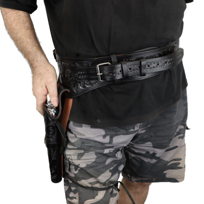 Classic Western Black Leather Gun Belt - Ornate Cowboy Design