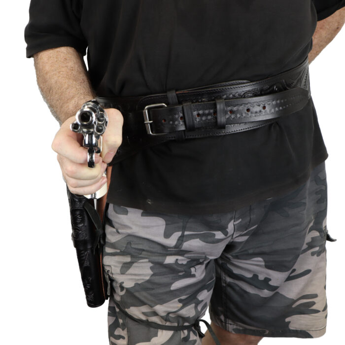 Classic Western Black Leather Gun Belt - Ornate Cowboy Design