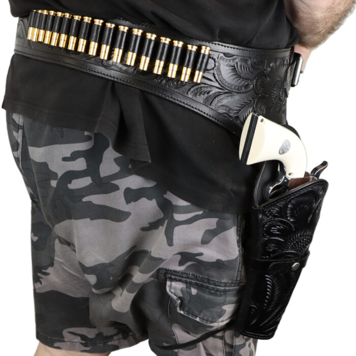 Classic Western Black Leather Gun Belt - Ornate Cowboy Design - Image 4