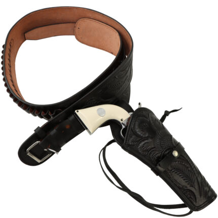 Classic Western Black Leather Gun Belt - Ornate Cowboy Design