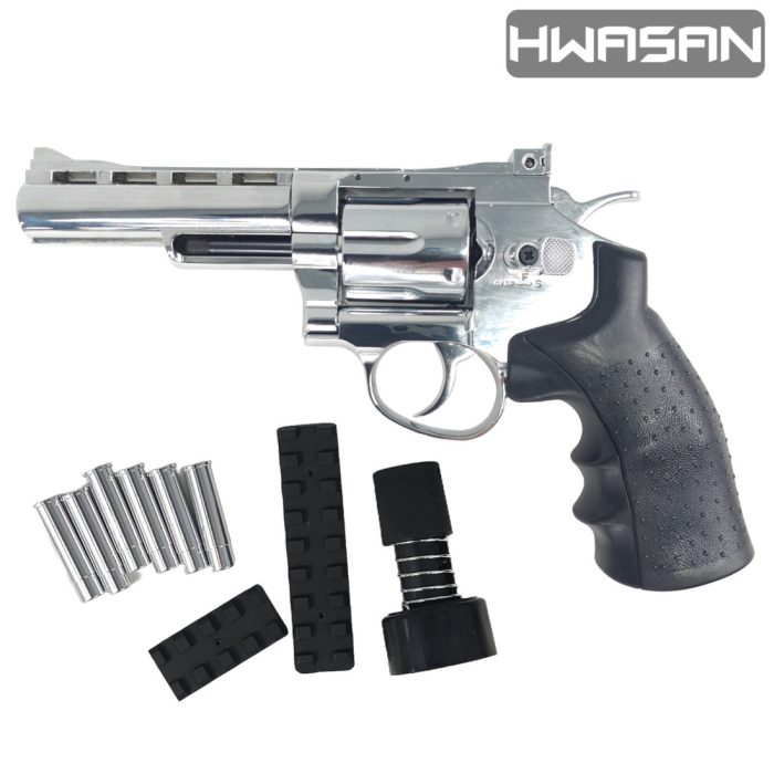 HWASAN 4 inch Revolver - CO2 Foam Dart Blaster - Bright Chrome (FSC1002BS4)