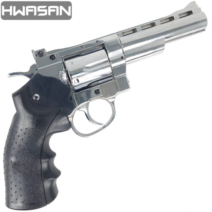 HWASAN 4 inch Revolver - CO2 Foam Dart Blaster - Bright Chrome (FSC1002BS4)