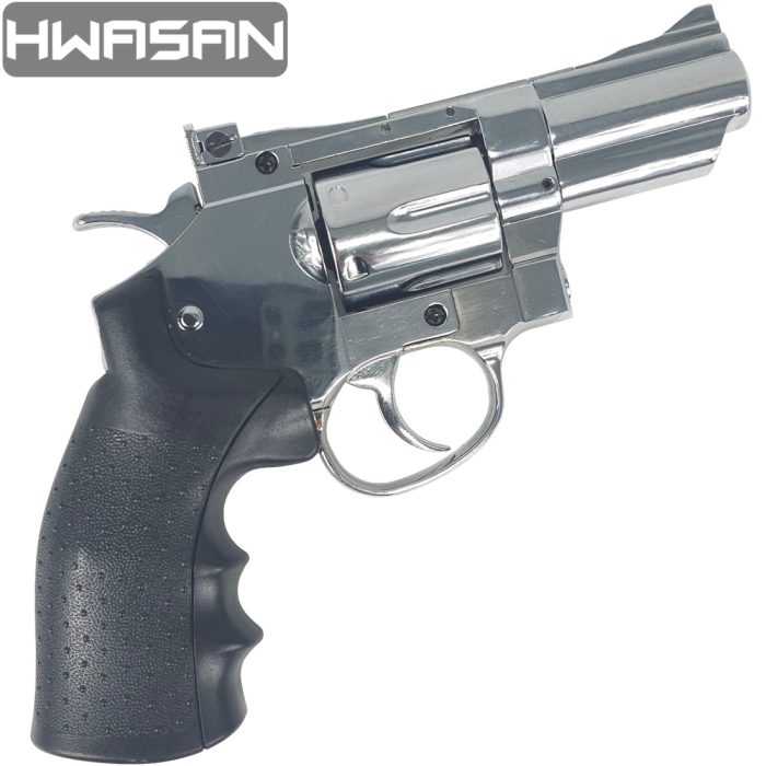 HWASAN 2.5 Inch Revolver - CO2 Foam Dart Blaster - Bright Chrome (FSC1002BS2)