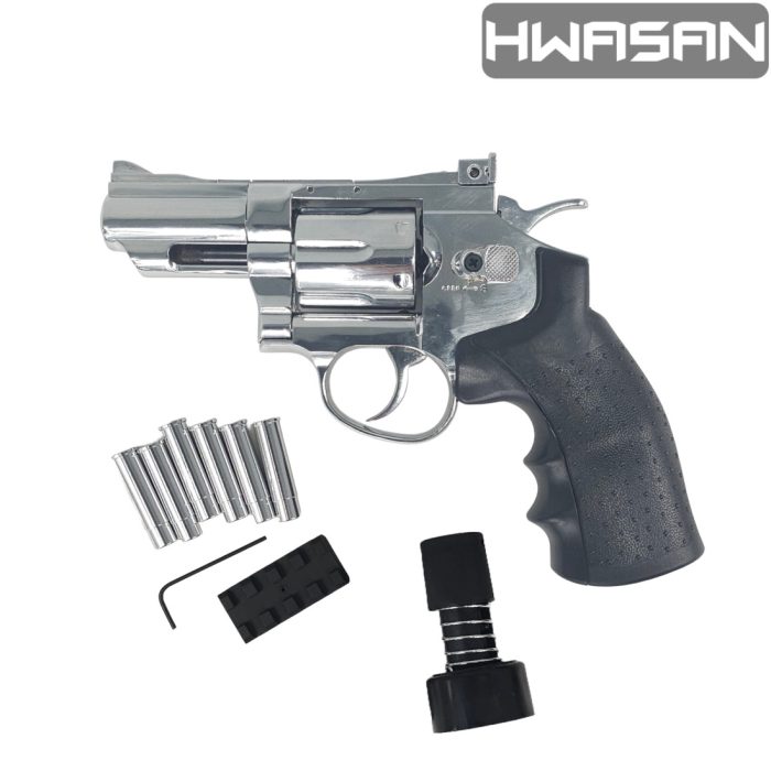 HWASAN 2.5 Inch Revolver - CO2 Foam Dart Blaster - Bright Chrome (FSC1002BS2)