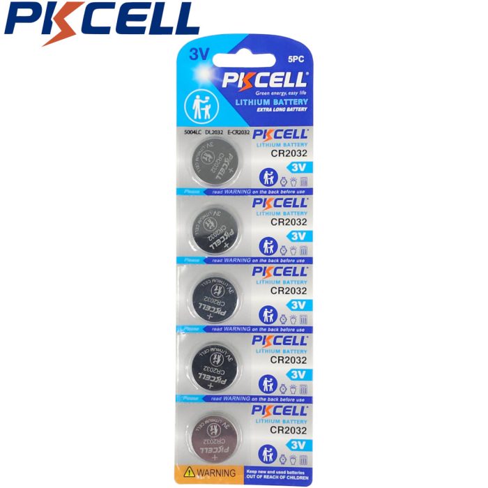 PKCELL CR2032 3V 210 mAh Lithium Button Battery (5 Pack)