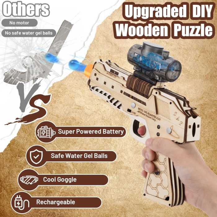 Maysida 3D Wooden Jigsaw DIY 1911 Electric Gel Blaster Model Kit - No.1300A