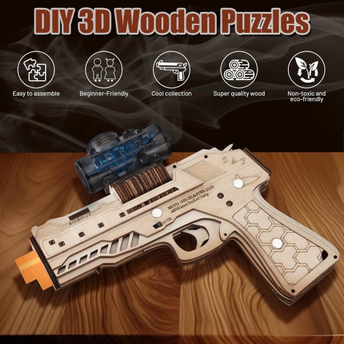 Maysida 3D Wooden Jigsaw DIY 1911 Electric Gel Blaster Model Kit - No.1300A