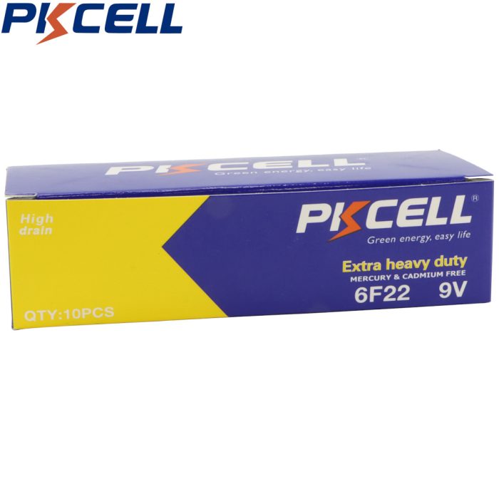 PKCELL 6F22 9V 1200 mAh Carbon Zinc Battery (10 Pack)