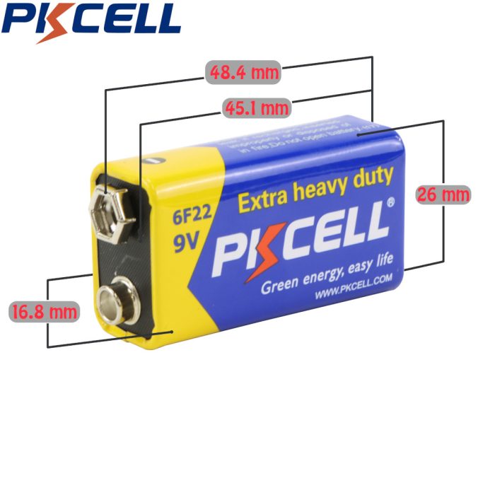 PKCELL 6F22 9V 1200 mAh Carbon Zinc Battery (10 Pack)