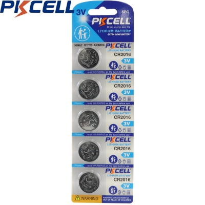 PKCELL CR2016 3V 75 mAh Lithium Button Battery (5 Pack)