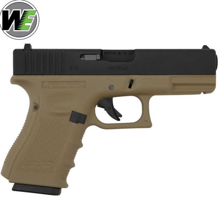 We Tech Glock 19 Gen 4 Gas Blowback Pistol Gel Blaster - Black and Tan
