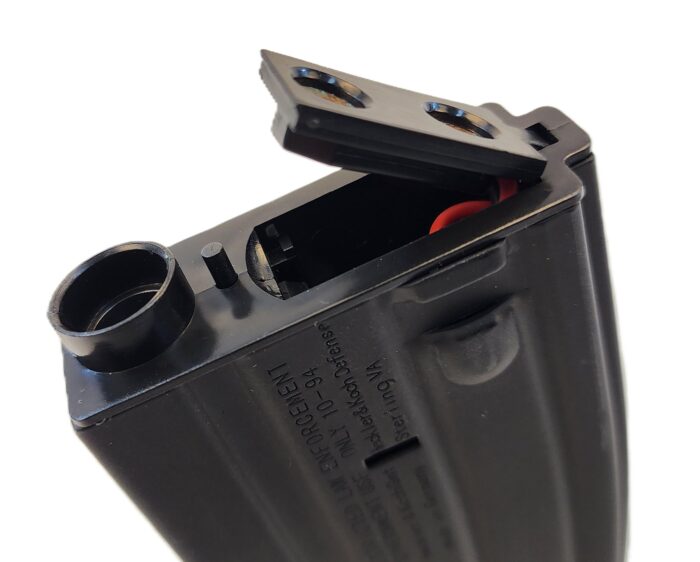 top view of E&C m4 metal mag with refill lid opened