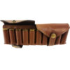 front view of Premium Buffalo Leather Shotgun Shell Cartridge Pouch with left pouch open