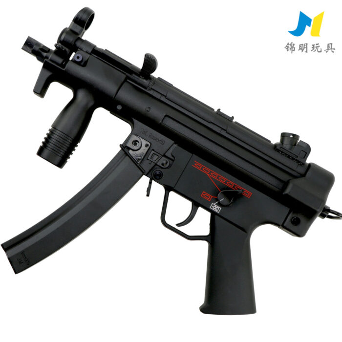 JM MP5K PDW AEG Gel Blaster — compact black PDW-style replica shown with magazine coupler attached and included 7.4V battery
