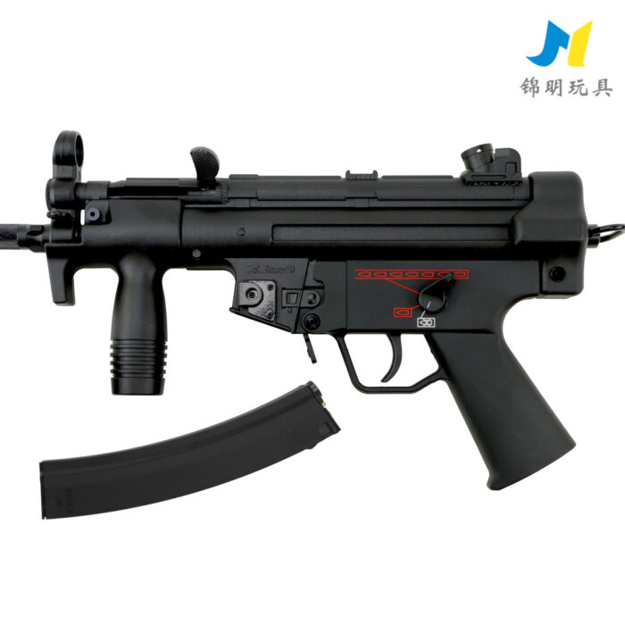 JM MP5K PDW AEG Gel Blaster — compact black PDW-style replica shown with magazine coupler attached and included 7.4V battery