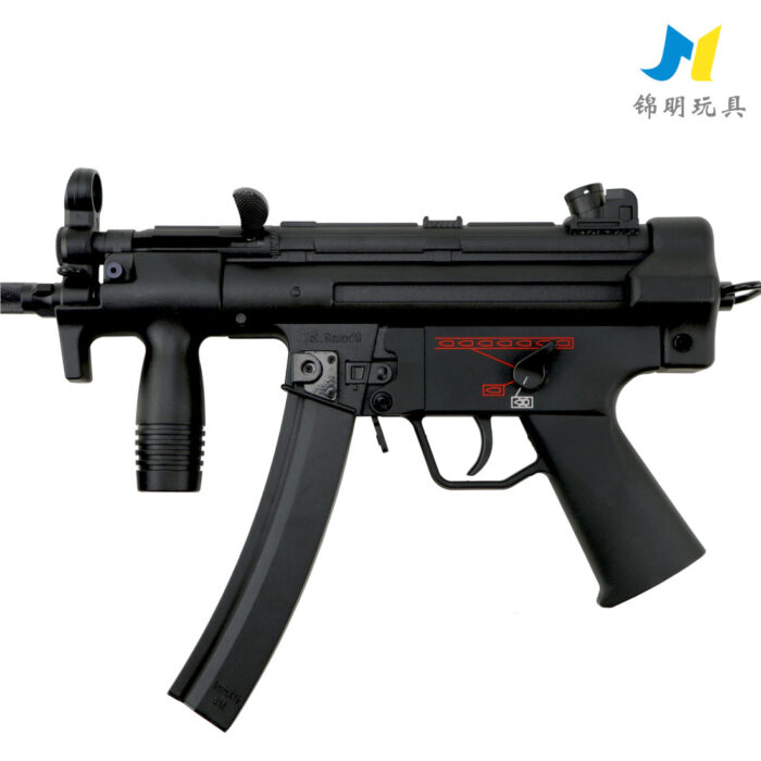 JM MP5K PDW AEG Gel Blaster — compact black PDW-style replica shown with magazine coupler attached and included 7.4V battery