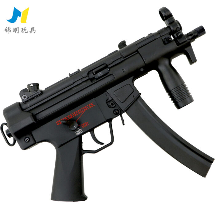 JM MP5K PDW AEG Gel Blaster — compact black PDW-style replica shown with magazine coupler attached and included 7.4V battery