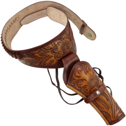 Classic Western Leather Gun Belt - Light Ornate Cowboy Design