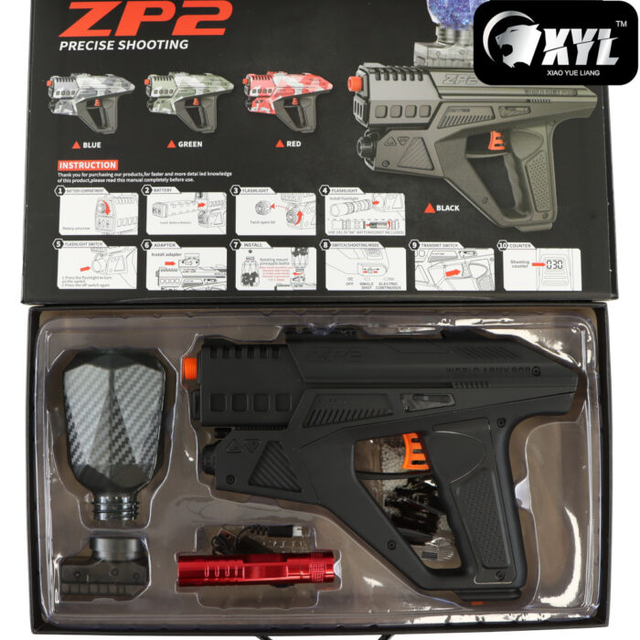 XYL ZP2 Black Hopper Fed Sci-Fi Gel Blaster Pistol