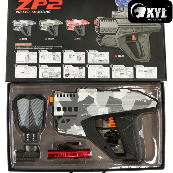 XYL ZP2 Grey Camo Hopper Fed Sci-Fi Gel Blaster Pistol
